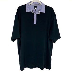FootJoy Black Golf Athletic Polo Purple Black Striped Neck Shirt Men’s Size XL